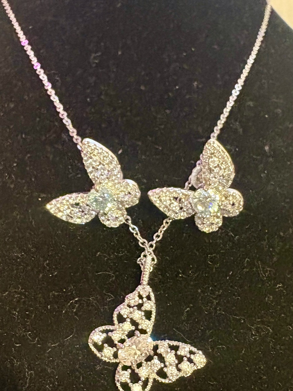 Moissanite and Silver Butterfly Necklace and Earrings Set - Picture 3 of 4